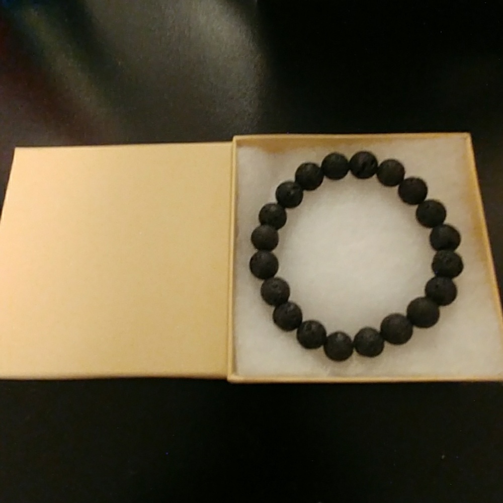 Midnight Black Lava Rock Stone Bracelet - Picture 7 of 8
